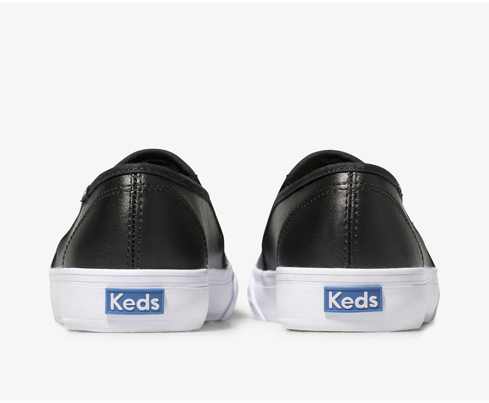 Keds Slip Ons Black - Double Decker Perf Leather - Womens JPWVDR-708